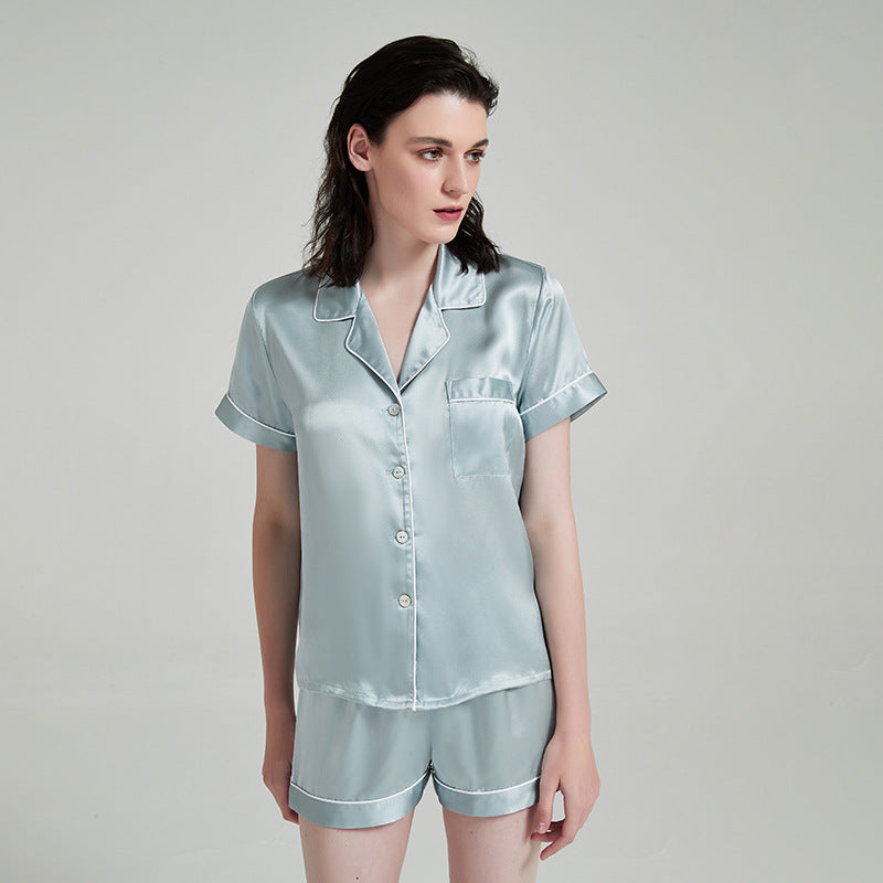 19 Momme Short Sleeve 100% Mulberry Silk Pajama Set – Notched Collar with Shorts