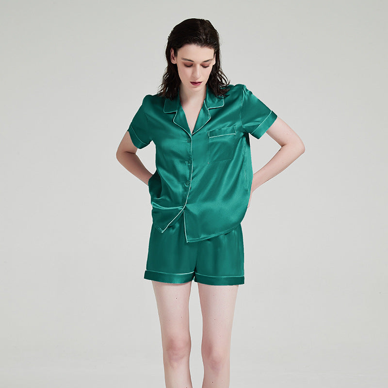 19 Momme Short Sleeve 100% Mulberry Silk Pajama Set – Notched Collar with Shorts
