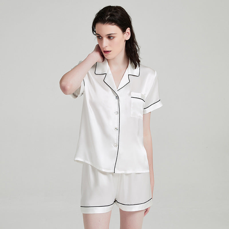 19 Momme Short Sleeve 100% Mulberry Silk Pajama Set – Notched Collar with Shorts