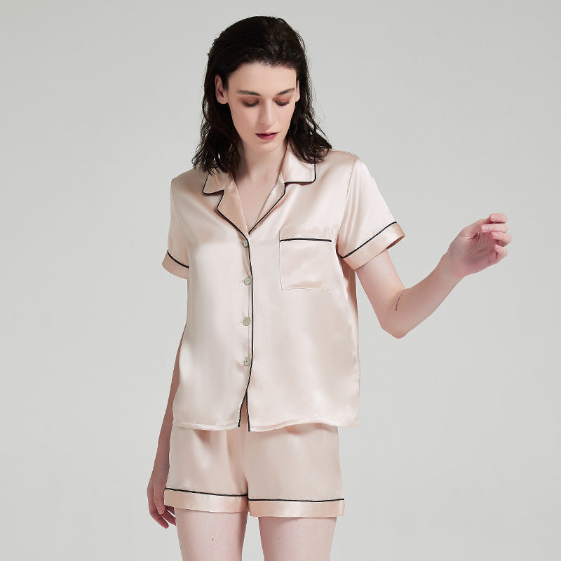 19 Momme Short Sleeve 100% Mulberry Silk Pajama Set – Notched Collar with Shorts