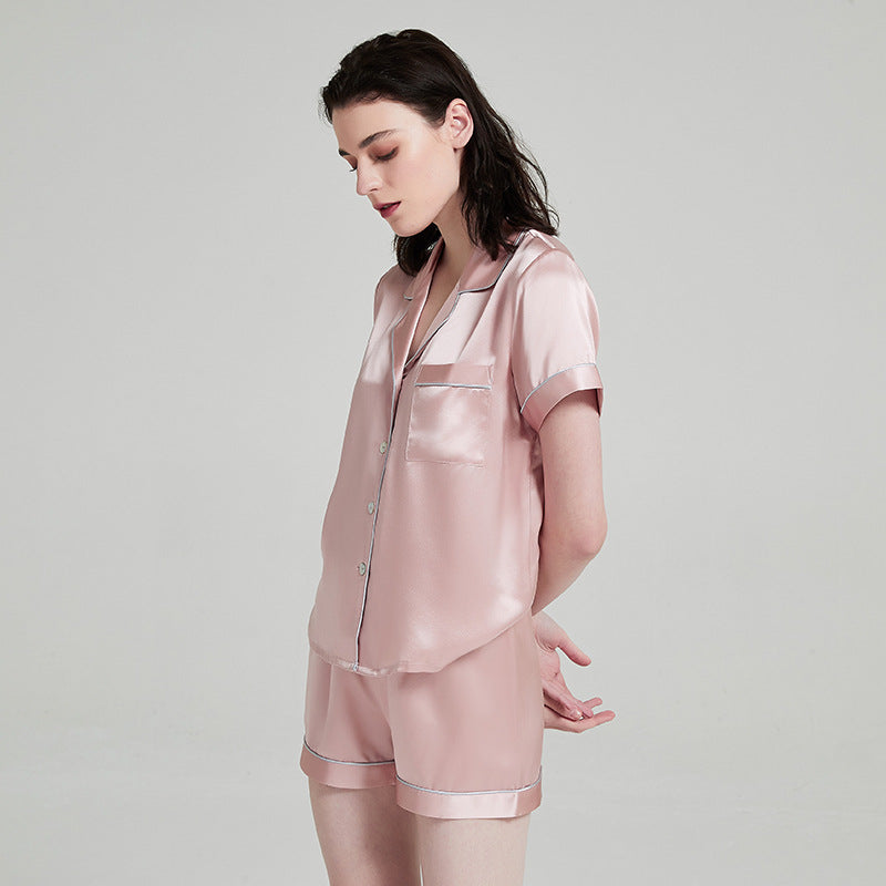 19 Momme Short Sleeve 100% Mulberry Silk Pajama Set – Notched Collar with Shorts