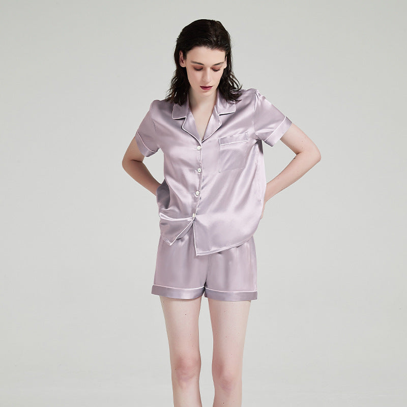 19 Momme Short Sleeve 100% Mulberry Silk Pajama Set – Notched Collar with Shorts